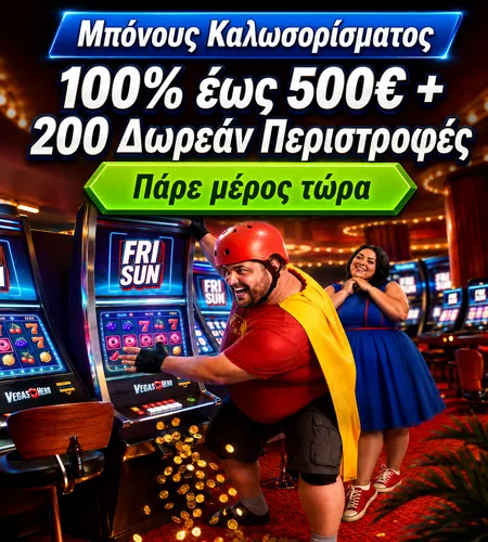 VegasHero registration — μπόνους καλωσορίσματος 100% έως 500€ + 200 δωρεάν περιστροφές